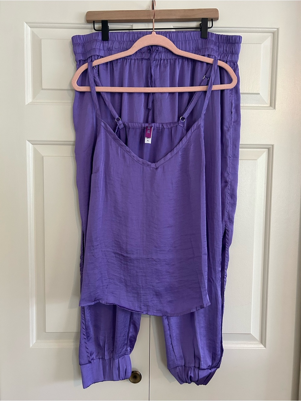 Adore Me Satin 2 Piece Cami Jogger Pants Barbiecore Silky Purple Lounge Set XL